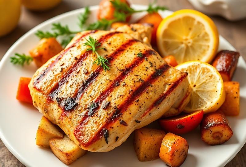Grilled lemon herb chicken dinner