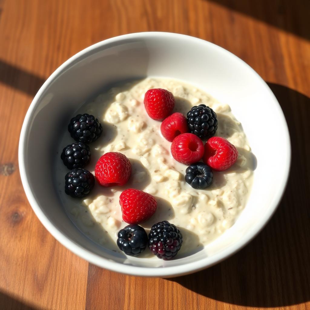 Bowl of creamy oatmeal with berries