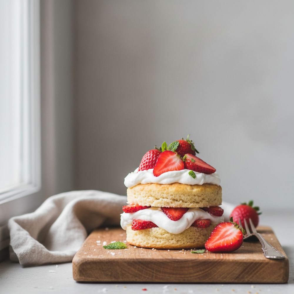 Strawberry shortcake with whipped coconut cream and fresh strawberries
