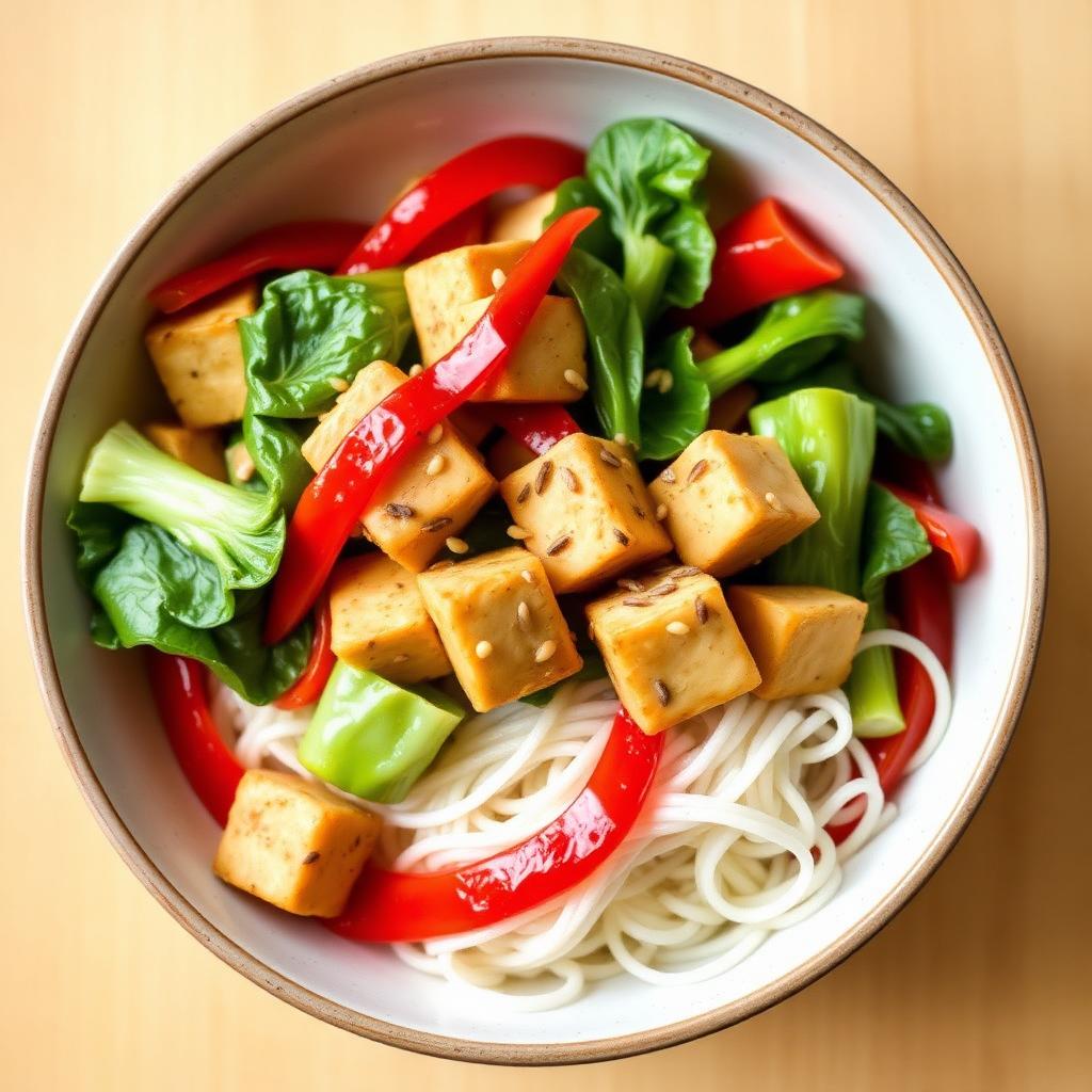 Tofu Peanut Stir Fry with Rice Noodles
