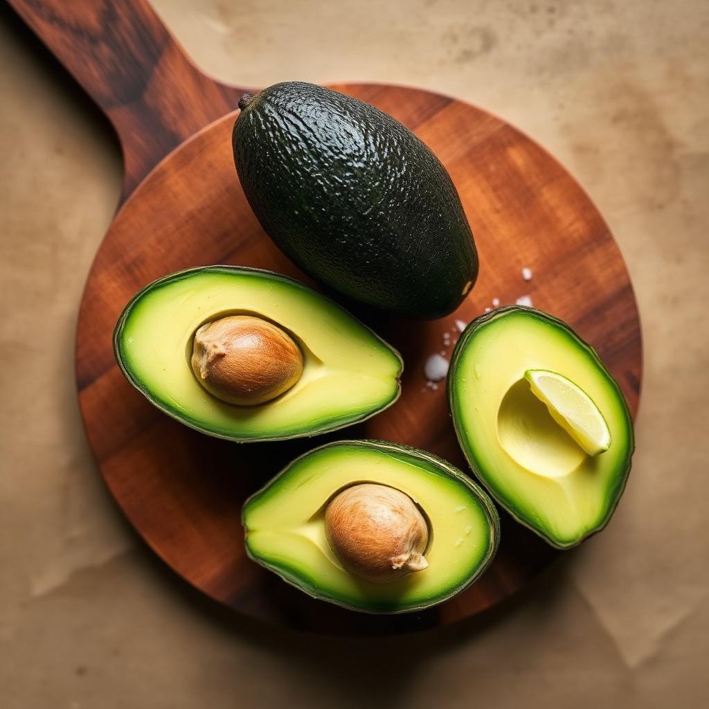 Fresh avocado halves with lime and salt