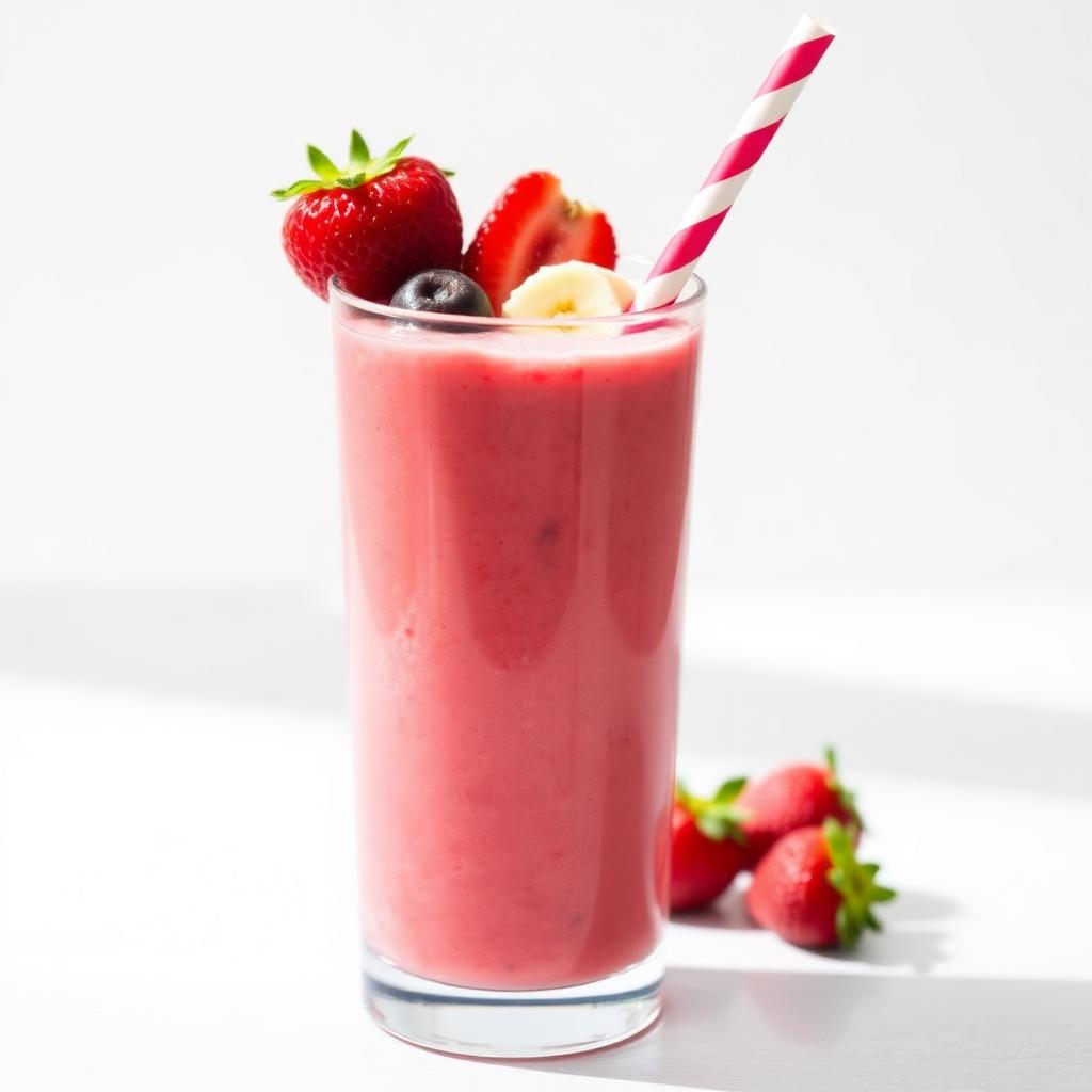 Strawberry banana smoothie in a tall glass