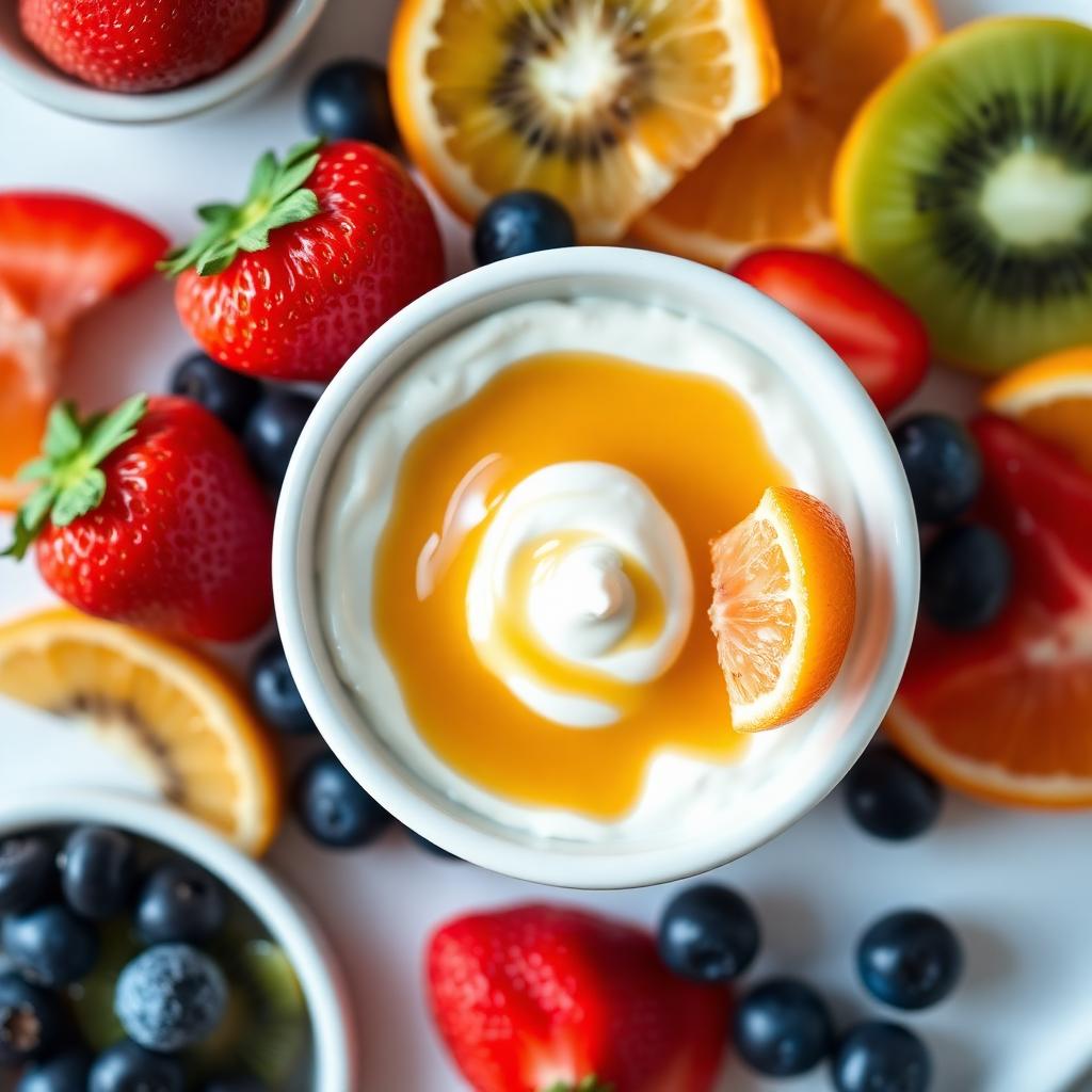 Low FODMAP Yogurt Fruit Dip with Fresh Fruit Platter — IBS-Friendly Snack — low FODMAP snack ready to serve